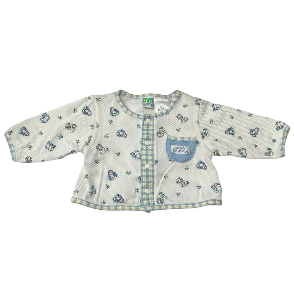 Vintage McBaby Boys Zoo Friends Waffle Knit Sweater 6-9 Months Snap Lion Monkey
